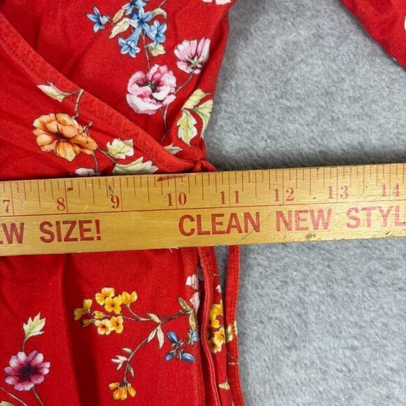 ASOS Midi Dress Womens 2 Fit & Flare Wrap Red Floral Long Sleeve V Neck - Picture 5 of 7